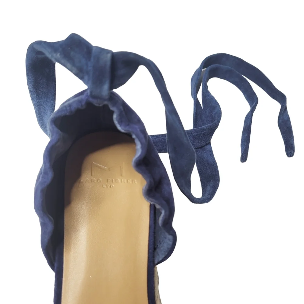 Marc Fisher Navy Espadrilles Tie Up Wedges - Picture 6 of 7
